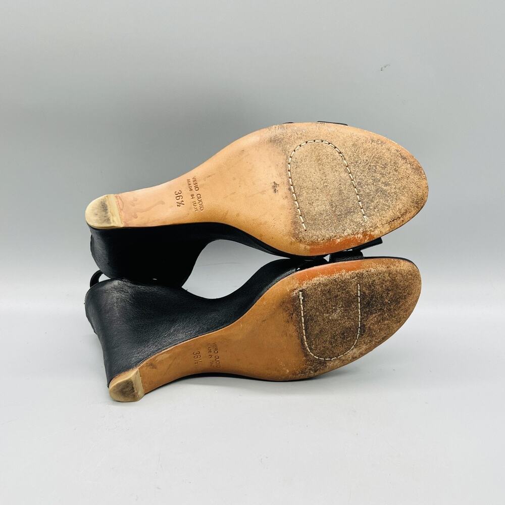 Roberto Del Carlo Sandals Womens 6.5 Black Leather Slingback Wedge Heel Shoes - Picture 8 of 11